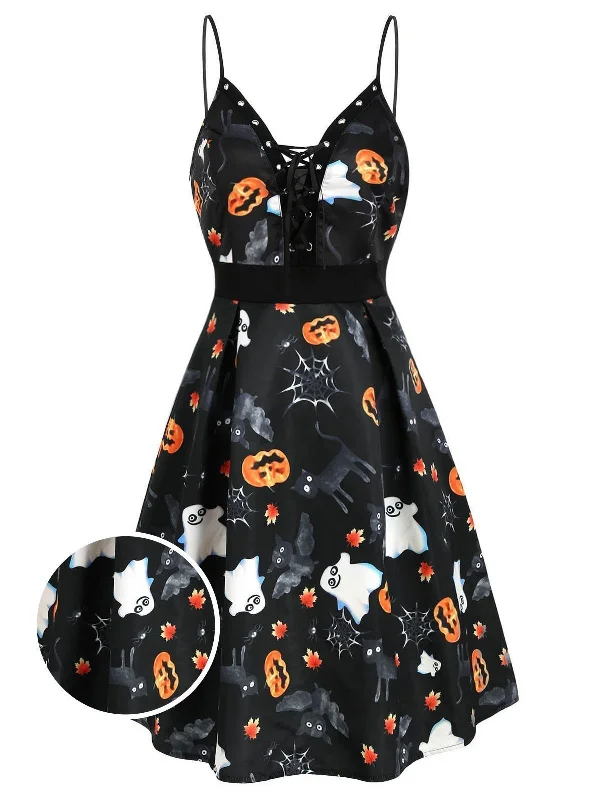 Black 1950s Halloween Pumpkin Dress Ruffled unclassified dresses