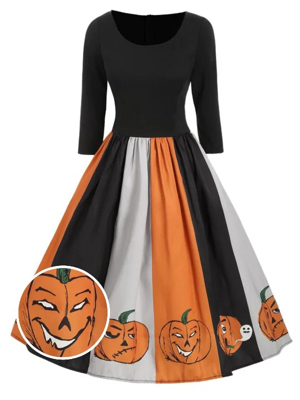 Black 1950s Halloween Pumpkin Dress Preppy unclassified dresses