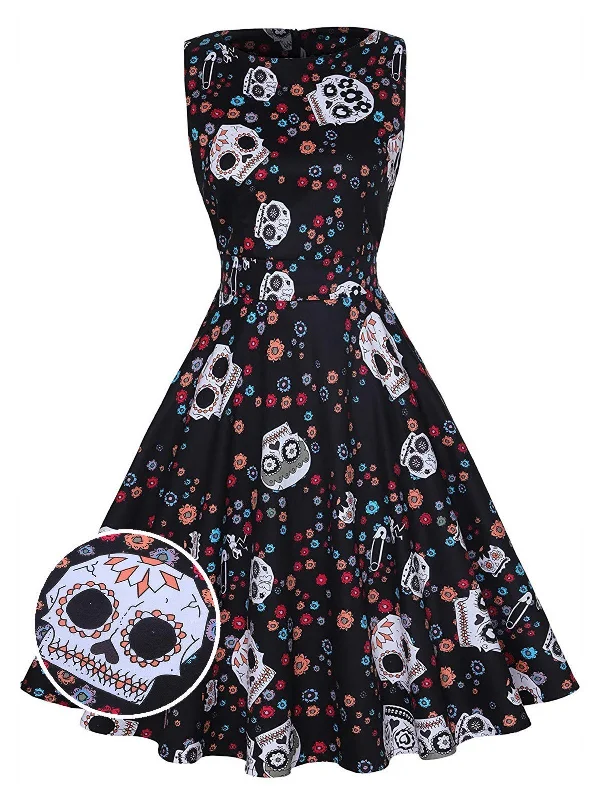 Black 1950s Halloween Skull Dress Gothic unclassified dresses