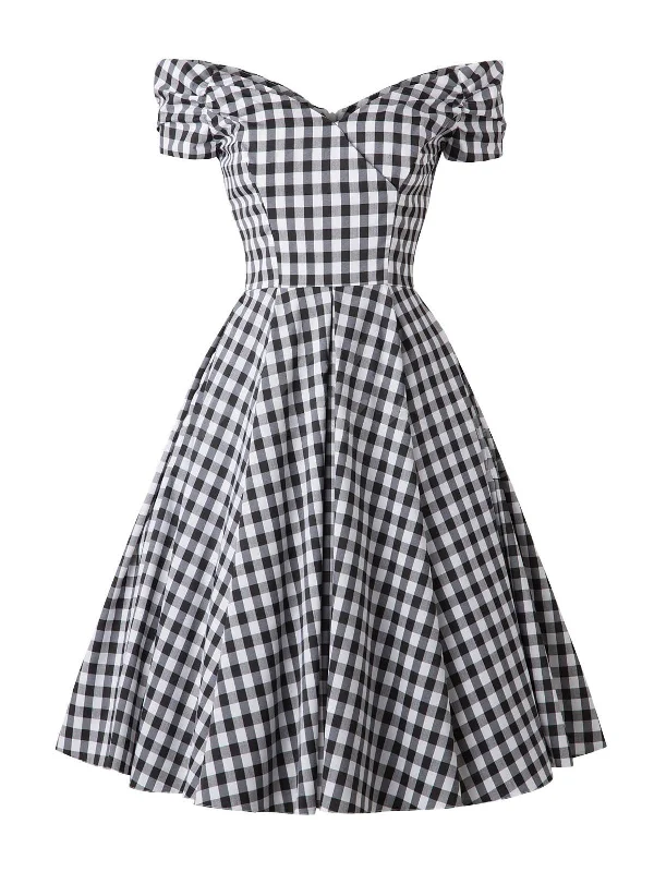 Black 1950s Plaid Swing Dress Affordable unclassified dresses