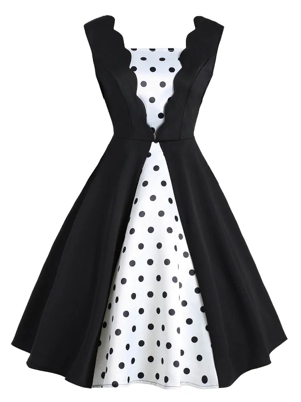 Black 1950s Polka Dot Patchwork Dress Casual chic unclassified dresses