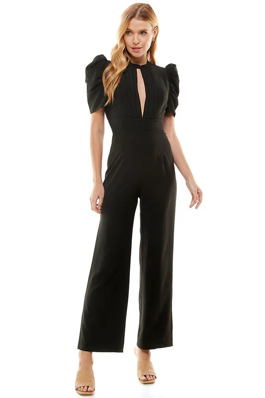 Black Puff Sleeve Jumpsuit Summer unclassified dresses