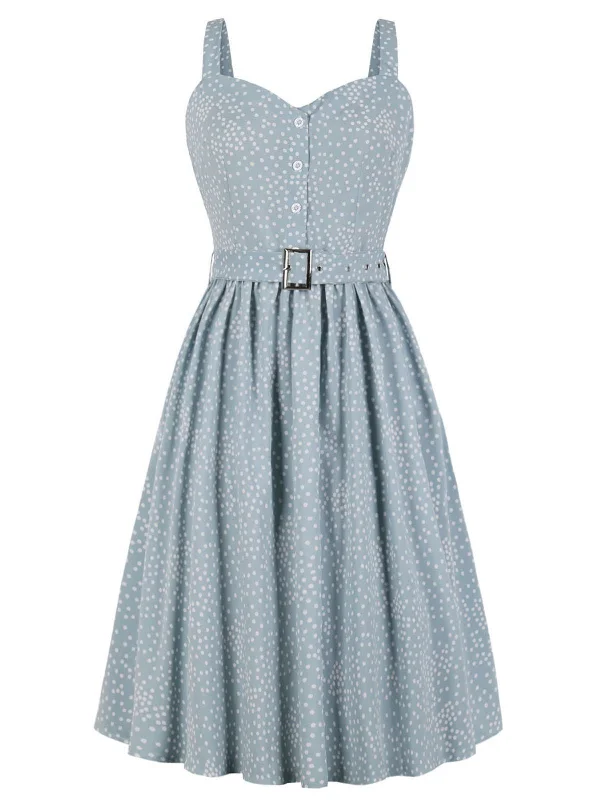 Blue 1940s Polka Dot Strap Dress Off-shoulder unclassified dresses