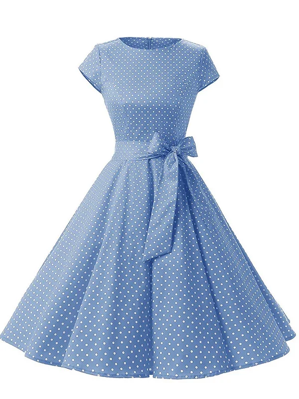 Blue 1950s Polka Dot Swing Dress Bold pattern unclassified dresses