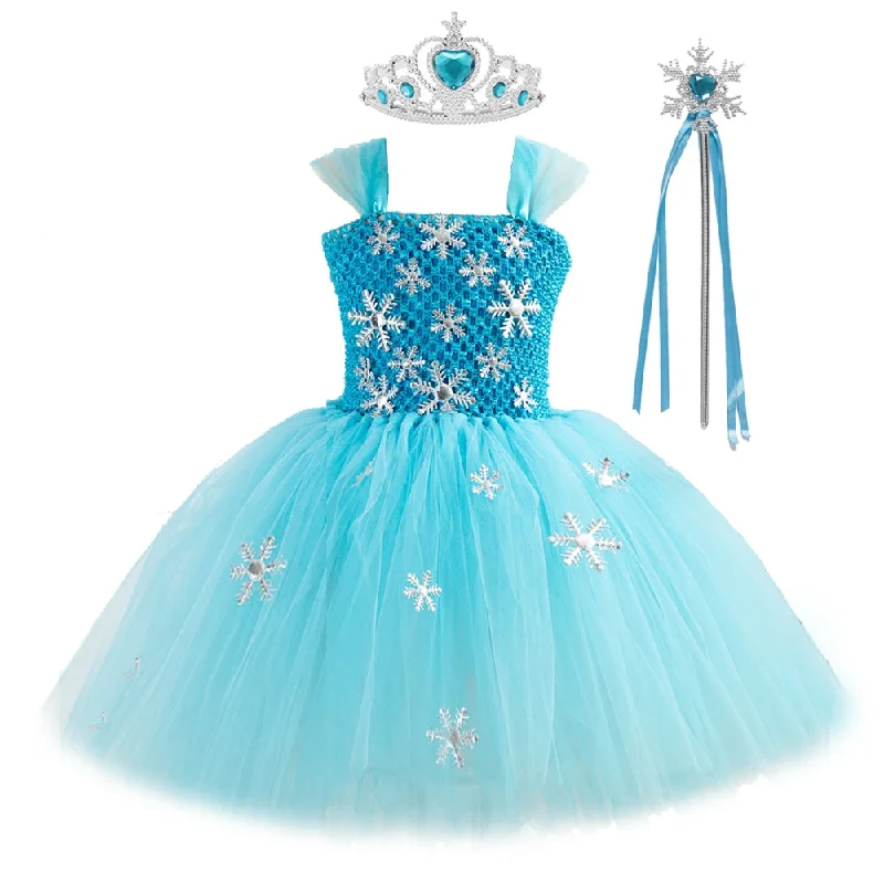 Blue Princess Elsa Dress for Girls Snow Queen Tutu Dress Up Costumes for Kids Girl New Year Clothes Snowflake Christmas Outfits Beaded unclassified dresses