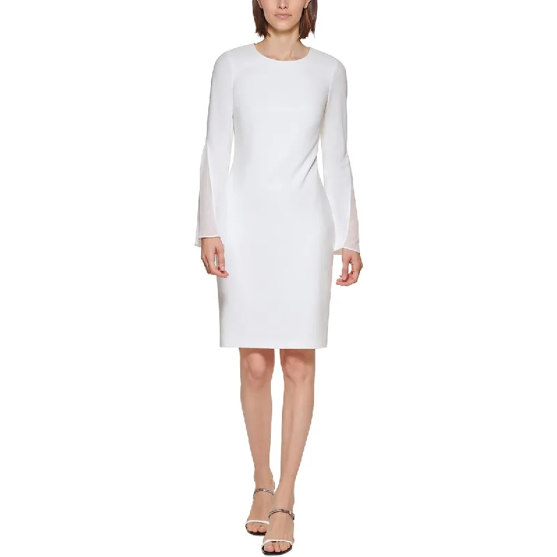 Calvin Klein Womens Knit Chiffon Sleeves Sheath Dress Luxury unclassified dresses