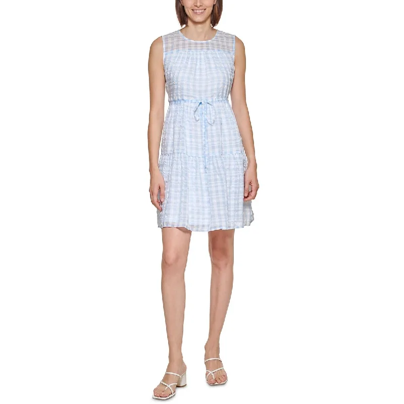 Calvin Klein Womens Petites Gingham Summer Shift Dress Striped unclassified dresses