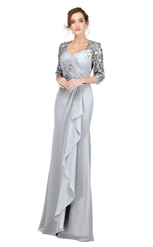 Cecilia Couture - 1844SC Embroidered Sweetheart Chiffon Drape Dress Metallic unclassified dresses