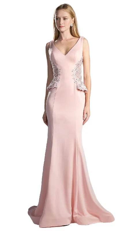 Cinderella Divine - V Neck Peplum Crepe Gown Party unclassified dresses