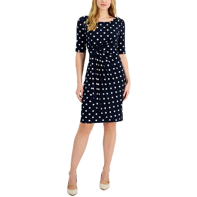 Connected Apparel Womens Petites Polka Dot Ruched Sheath Dress Bodycon unclassified dresses