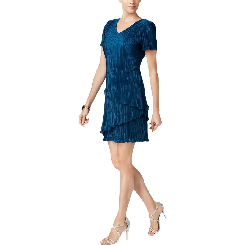 Connected Apparel Womens Petites Pleated Tiered Sheath Dress Trendy unclassified dresses