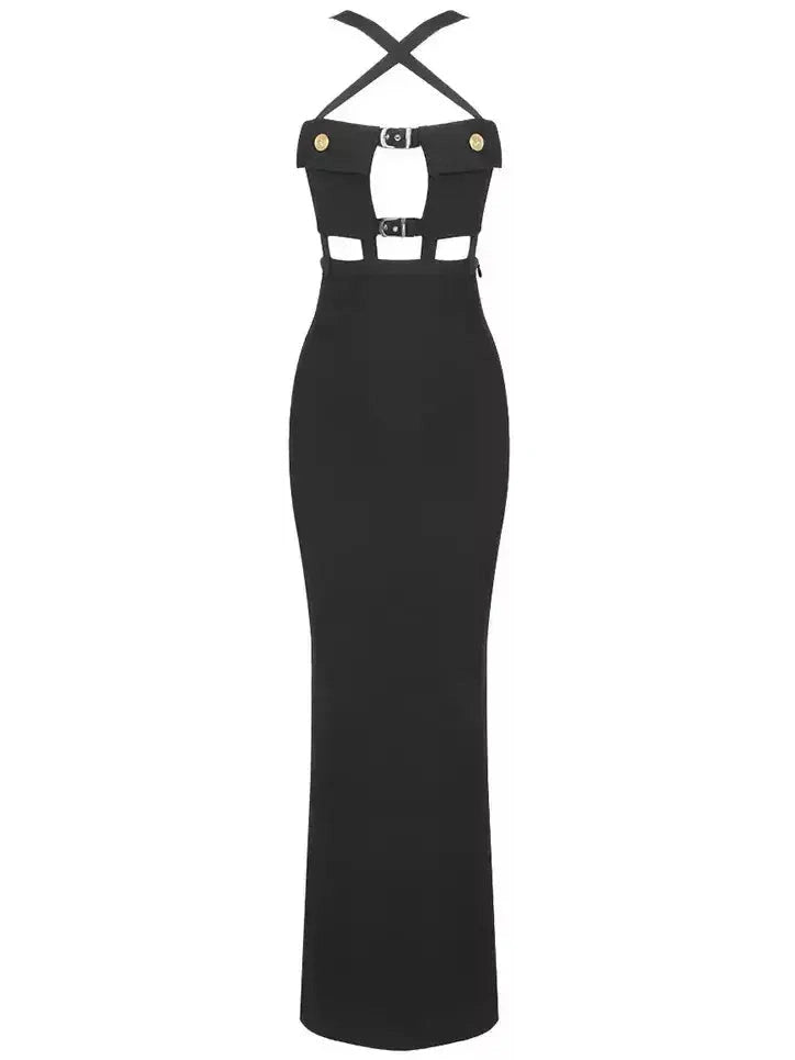 Cut-Out Black Gown Color block unclassified dresses