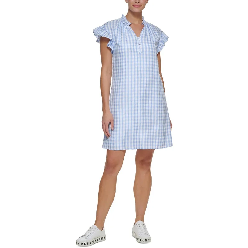 DKNY Womens Checkered V-Neck Shift Dress Vintage unclassified dresses