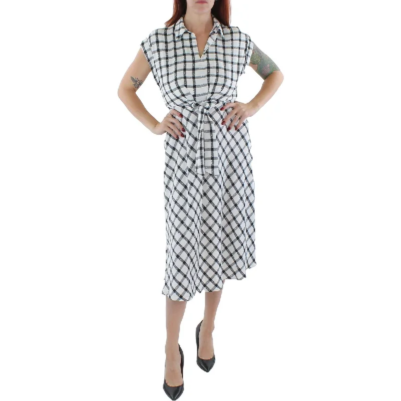 DKNY Womens Crepe Checkered Fit & Flare Dress Spring unclassified dresses