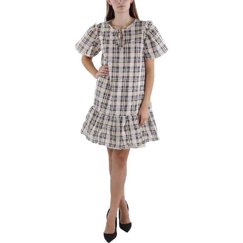 French Connection Womens Checkered Above Knee Shift Dress Beaded unclassified dresses