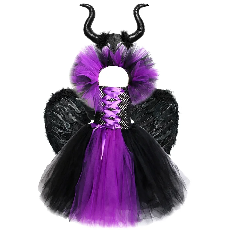 Horns Wings Costume Girls Princess Tutu Dress Devil Halloween Costumes for Kids Evil Queen Children Cosplay Dresses Spring unclassified dresses