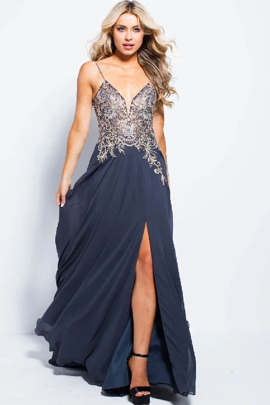 Jovani - JVN55885 Embellished Bodice Flowy Chiffon A-Line Gown Casual chic unclassified dresses