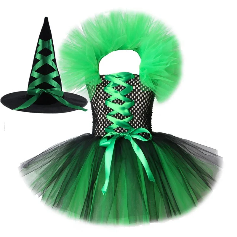 Kids Halloween Witch Dresses for Girls Christmas Tutu Dress with Witch Hat Costume for Children New Year Clothes Girl 1-12 Years Beach unclassified dresses