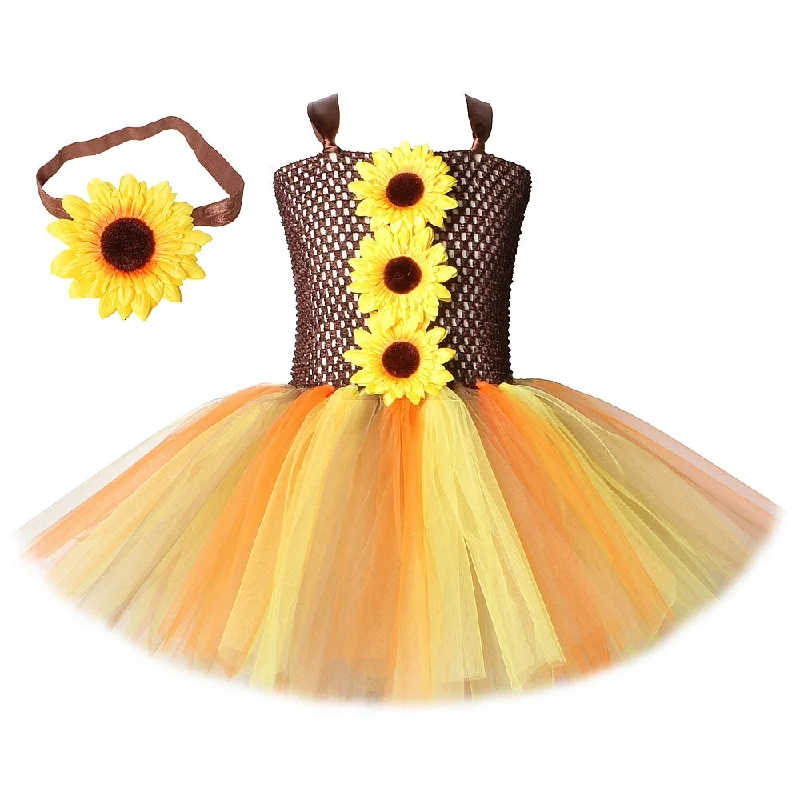 Kids Sunflower Tutu Dress Girls Fancy Fairy Costumes for Fall Woodland Halloween Princess Dresses with Headband Children Outfits Casual chic unclassified dresses