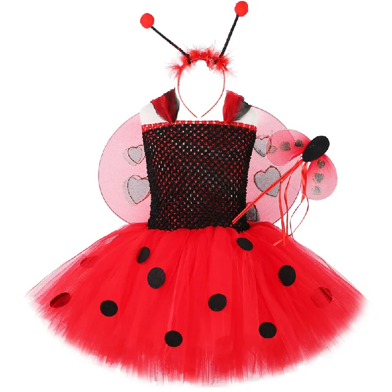 Lady Beetle Tutu Dress for Girls Halloween Cosplay Costumes for Kids Fancy Dresses with Wings Outfits Girl Clothes for Birthday Best-selling unclassified dresses