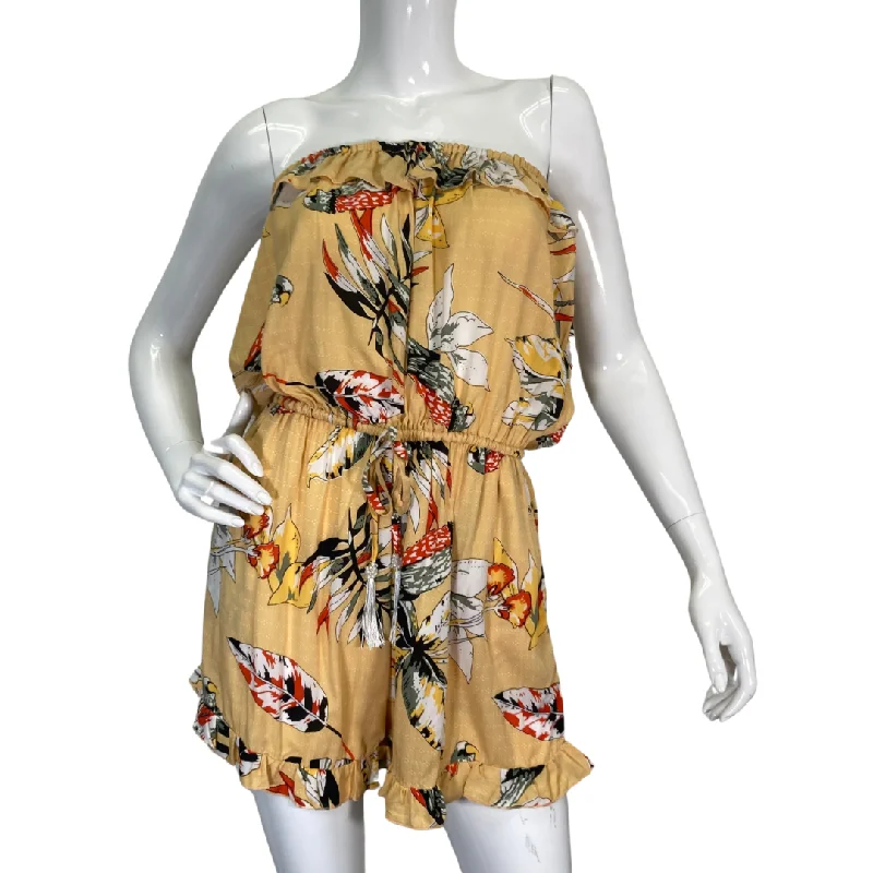 Lani Lau Hawaii Bird Ruffle Gold Romper Preppy unclassified dresses