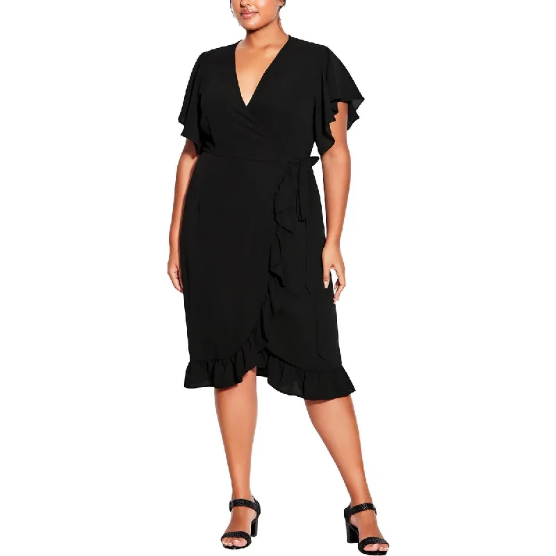 Loralette Womens Plus Faux Wrap Crepe Wrap Dress Off-shoulder unclassified dresses