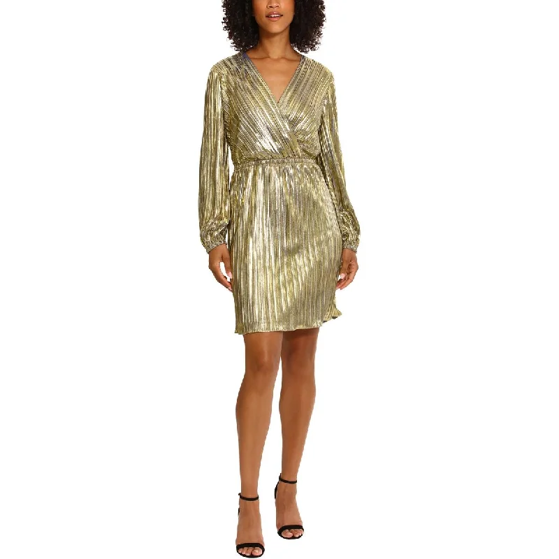 Maggy London Womens Metallic Above Knee Fit & Flare Dress Ruffled unclassified dresses