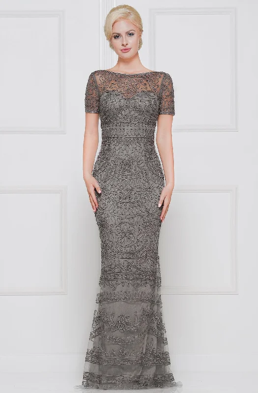 Marsoni by Colors - Illusion Neckline Embroidered Ornate Gown M269S Earthy tone unclassified dresses