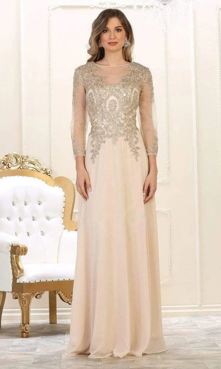 May Queen MQ1549 Sheer Embellished Modest A-line Gown Travel unclassified dresses