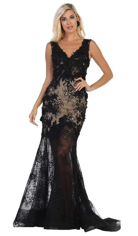 May Queen - RQ7687 Embroidered Sheer Evening Dress Tiered unclassified dresses