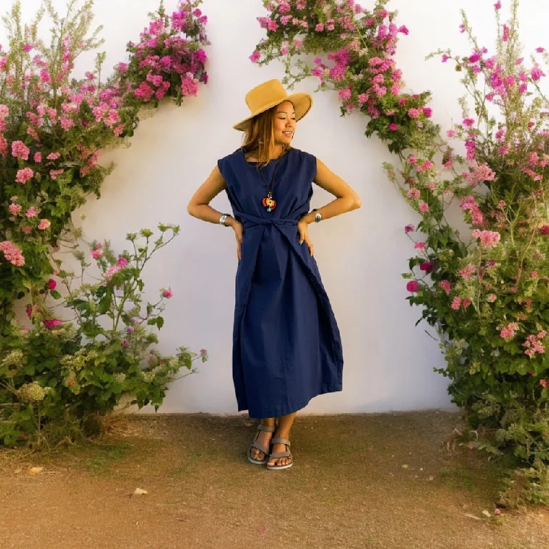 Navy Blue Organic Cotton Wrap Dress Summer unclassified dresses