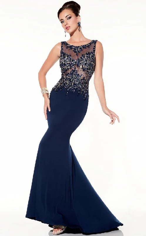 Panoply - 14796SC Bedazzled Illusion Sleeveless Trumpet Gown Bright color unclassified dresses