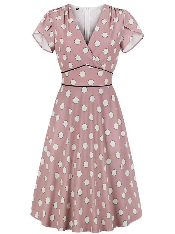 Pink 1940s Polk Dot Wrap Dress Soft fabric unclassified dresses