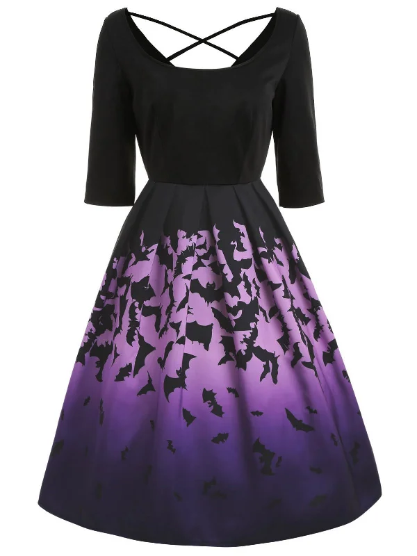 Purple 1950s Halloween Bat Swing Dress Petite unclassified dresses