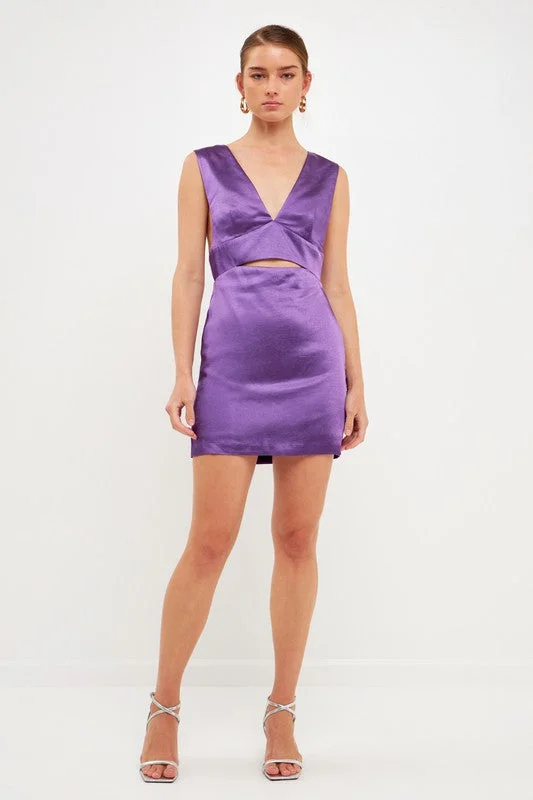 Purple Satin Cut-Out Dress Party unclassified dresses