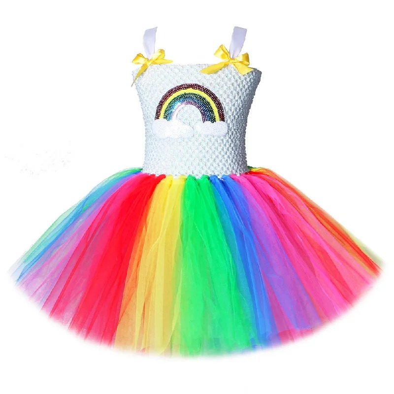 Rainbow Tutu Dress Girl Kids Princess Dresses for Little Girls Christmas Dress for 1-12 Years Old Birthday Halloween Costumes Printed unclassified dresses