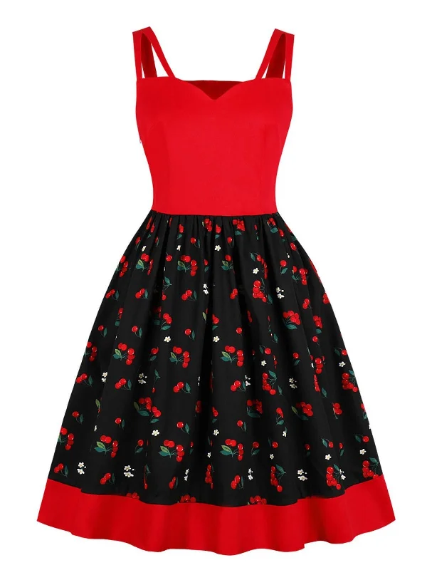 Red 1950s Cherry Strap Swing Dress Date night unclassified dresses