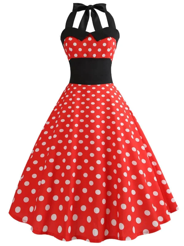 Red 1950s Polka Dot Bow Dress Chiffon unclassified dresses