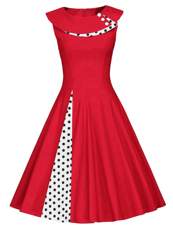 Red 1950s Polka Dot Patchwork Swing Dress Polka dot unclassified dresses