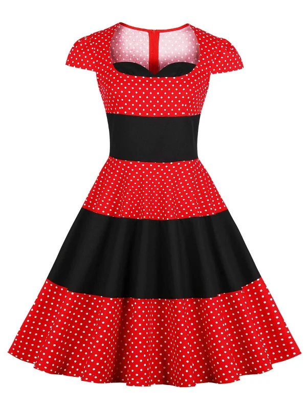 Red 1950s Polka Dot Swing Dress Printed unclassified dresses