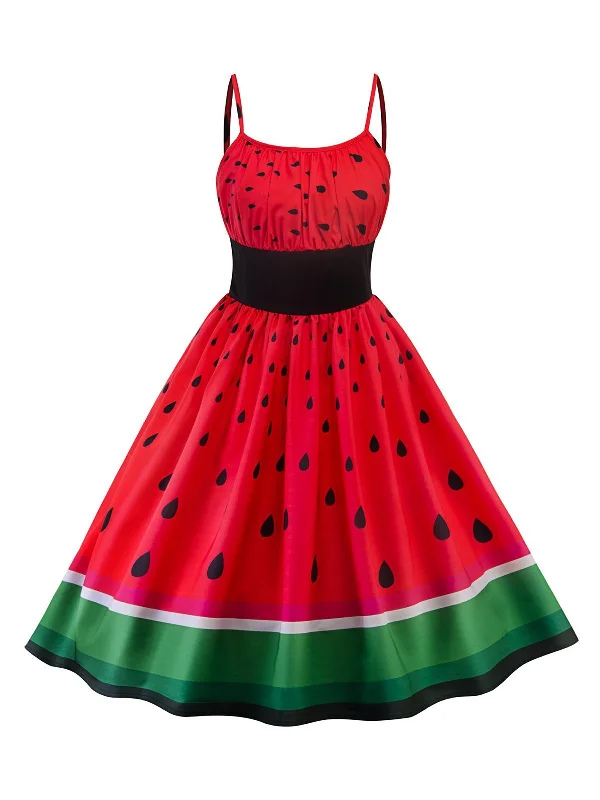 Red 1950s Watermelon Patchwork Dress Mesh unclassified dresses