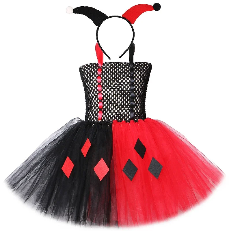 Red Black Joker Tutu Girl Dress Cosplay Kids Halloween Holidays Costumes Carnaval for Children Fancy Dress Carnival Little Girls Tulle unclassified dresses