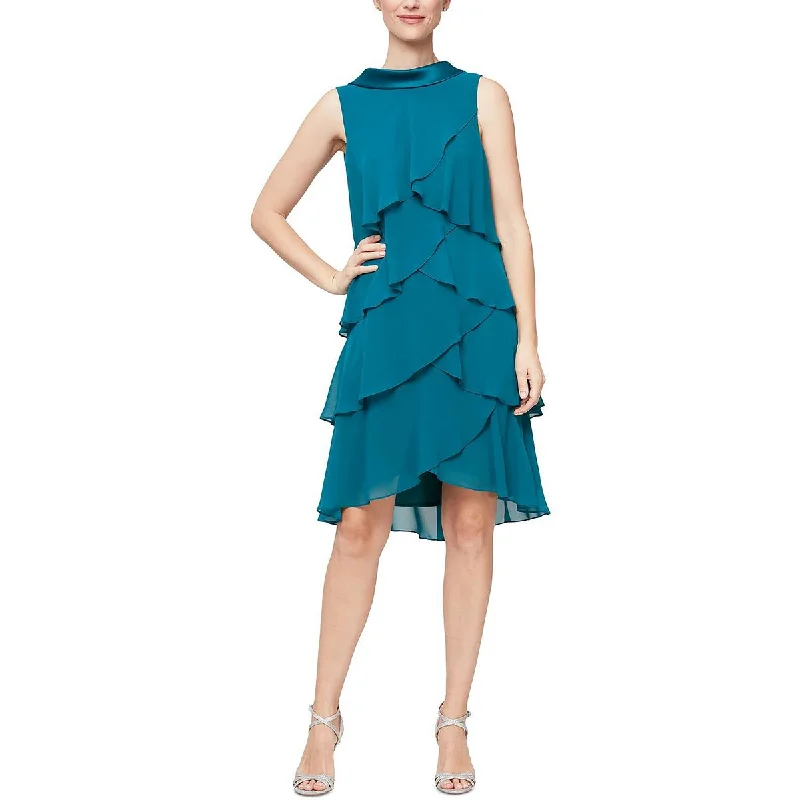 SLNY Womens Chiffon Tiered Fit & Flare Dress Bright color unclassified dresses