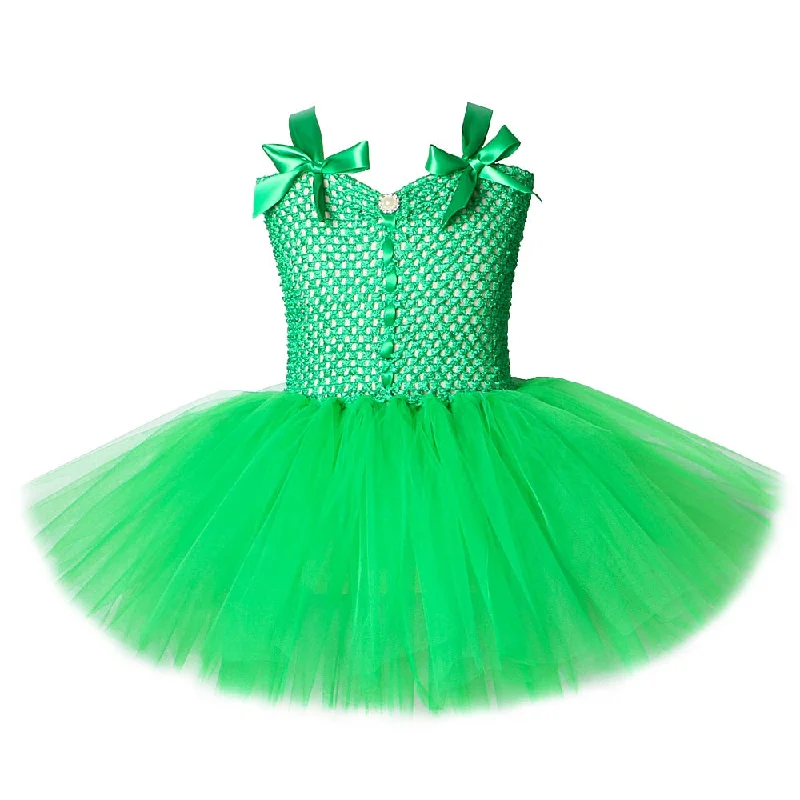 Solid Green Tutu Dress for Baby Girls Fairy Dresses for Ireland St.Patrick's Day Kids Girl Halloween Christmas Costumes V-neck A-line unclassified dresses