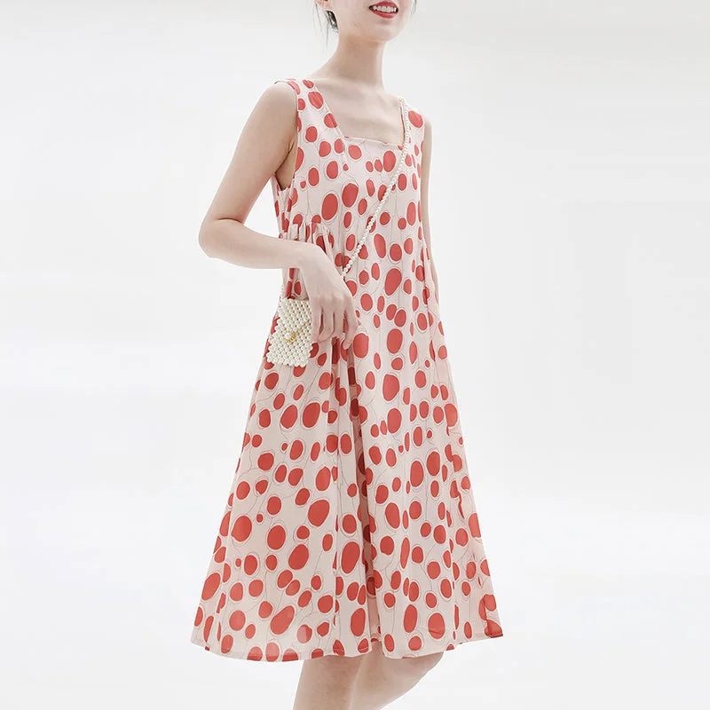 spring and summer new Korean version of the retro red wave point vest sleeveless dress Luxury unclassified dresses