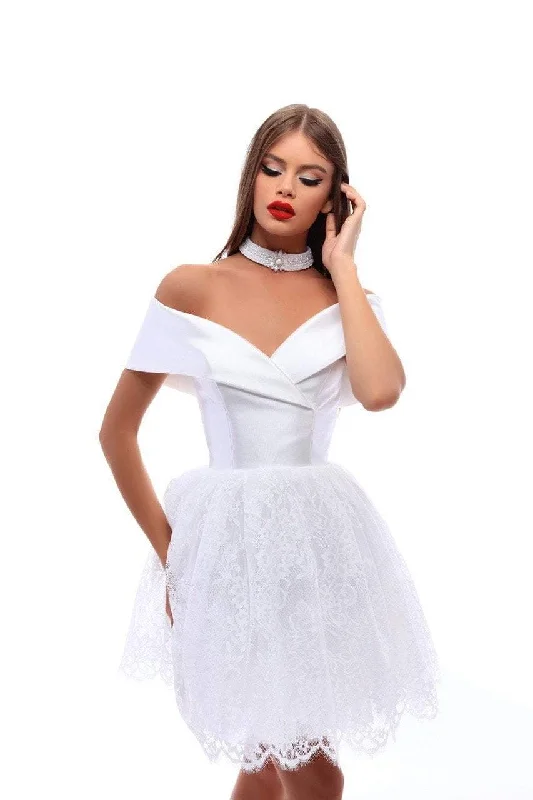 Tarik Ediz - Off Shoulder A-Line Dress 50226 Halter unclassified dresses