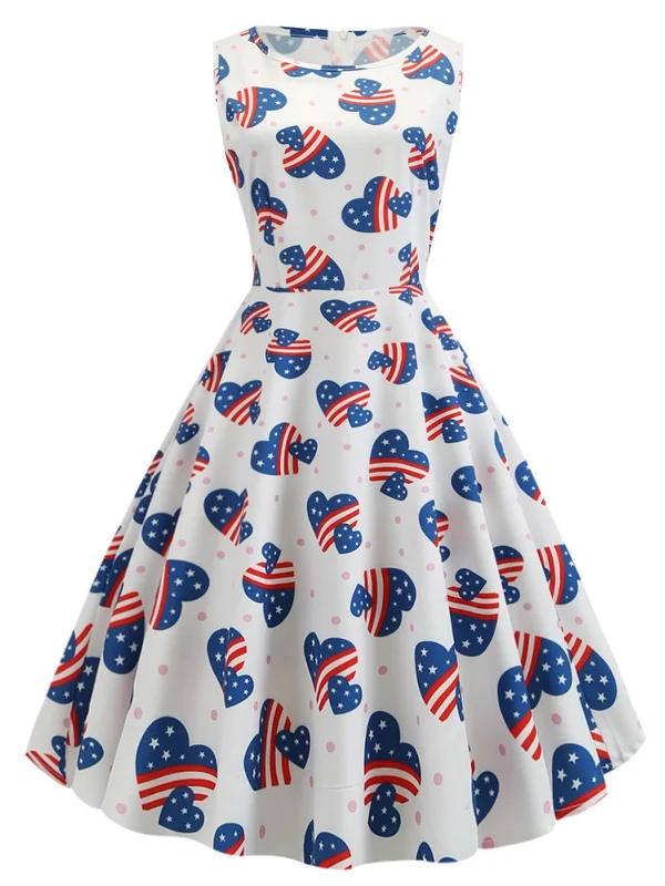 White 1950s American Flag Heart Dress Club unclassified dresses