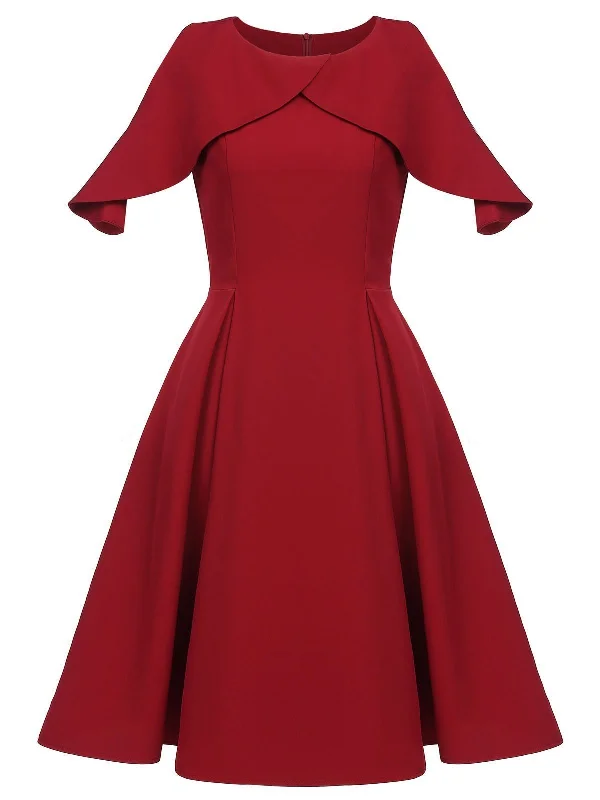 Wine Red 1950s Solid Swing Dress Boho unclassified dresses