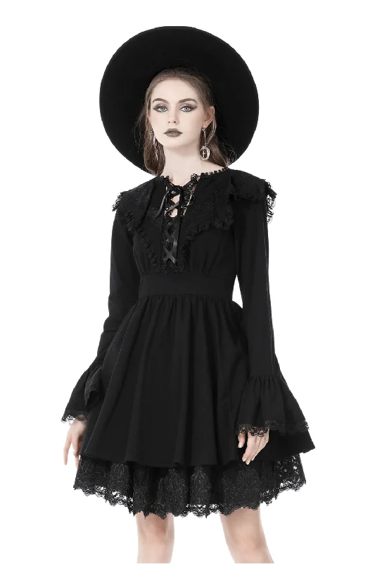 Elegant Gothic Lace Dress with Flared Sleeves Off-the-shoulder Lace