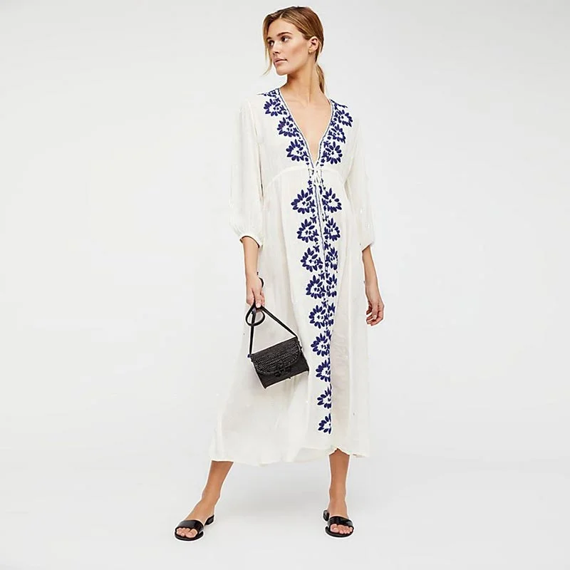 Embroidered Fable Canvas White Dress #Lace #White #Kaftan Flowy Lace Dress